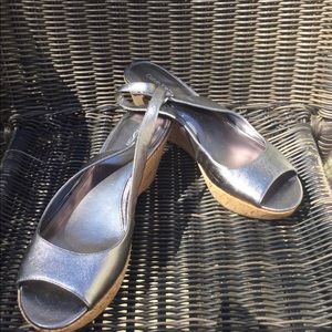 NEW Calvin Klein silver leather upper wedges!